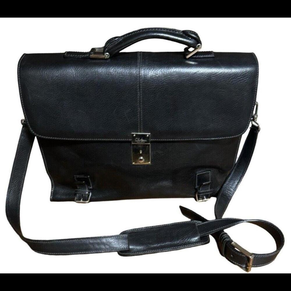 Cole Haan Black Leather Legal Briefcase, Large, 4 Compartments